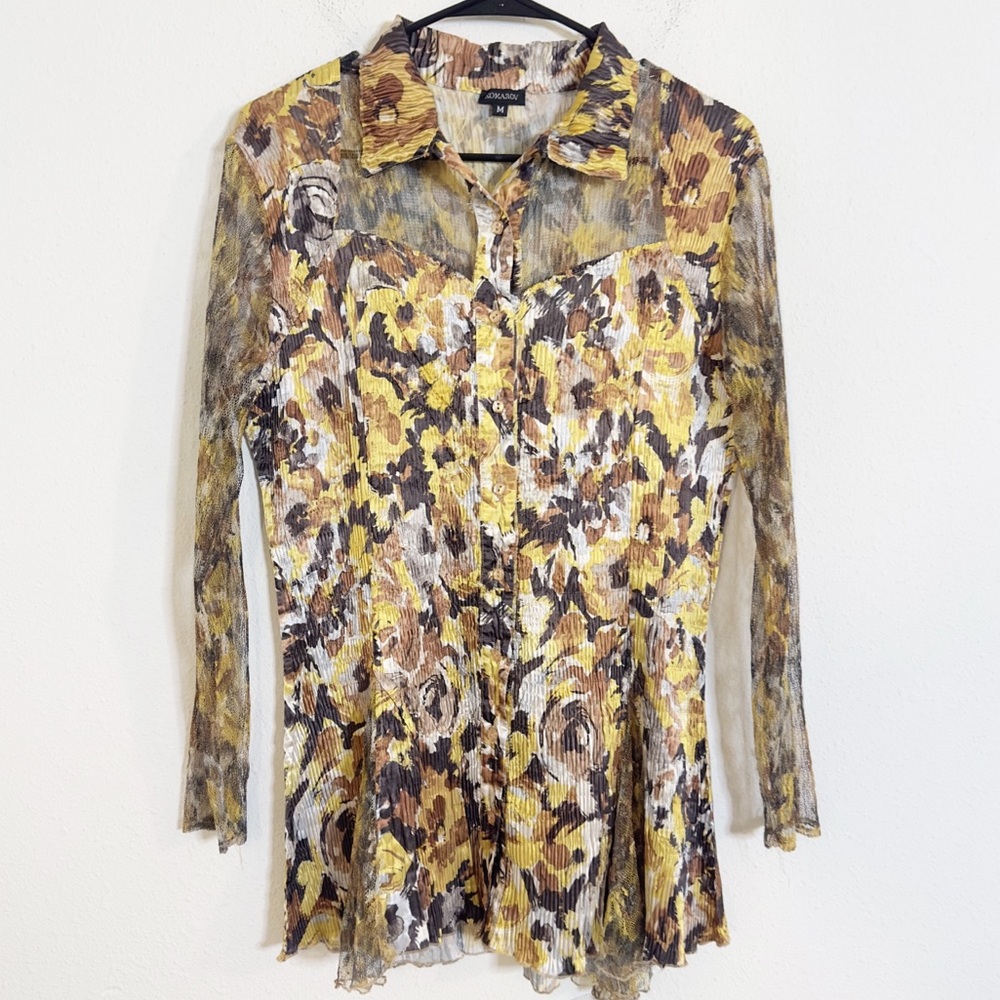 Kamorov floral print long sleeve long sleeve mesh panel button down top